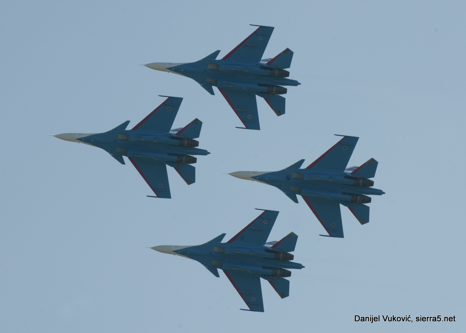 Group flight display of Russian Knights which this MAKS for the first time appeared on Su-30SM