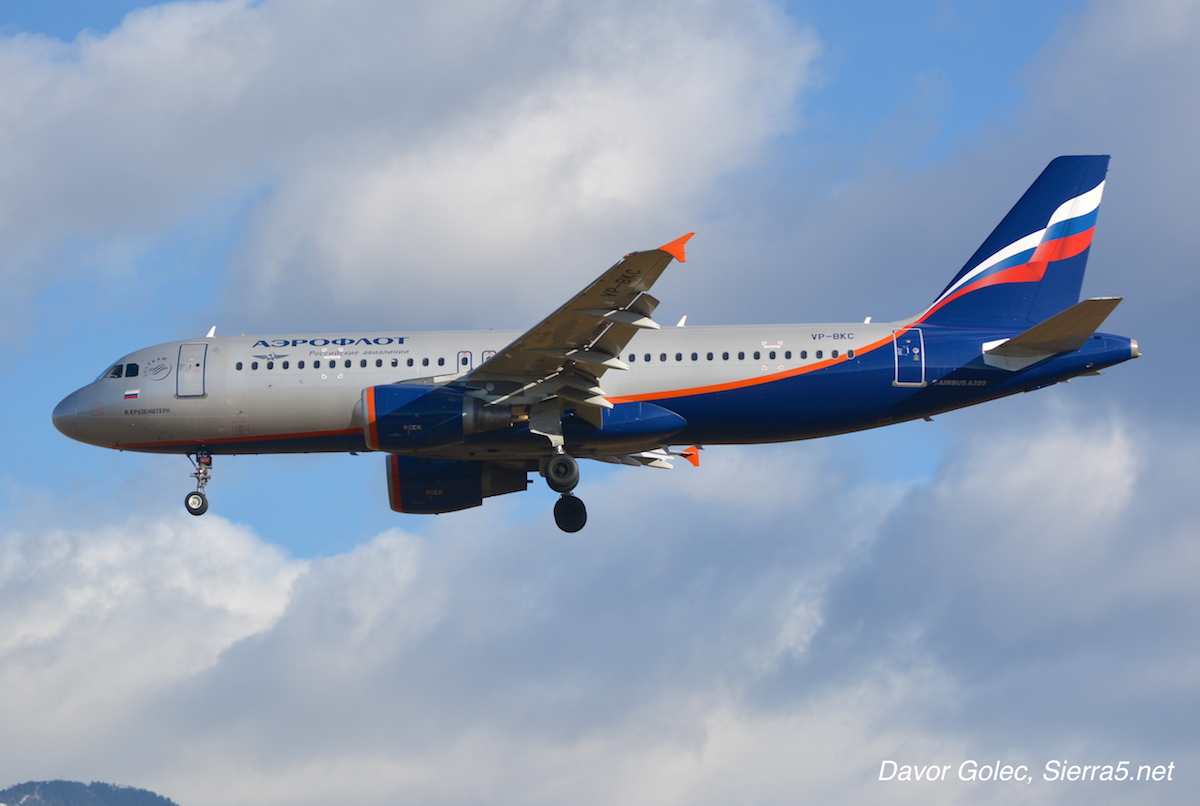 Aeroflot občasno v Ljubljano prileti z Airbusi A320