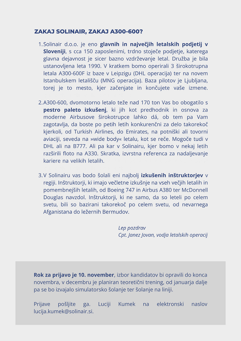 Solin air Razpis za delovno mesto 2